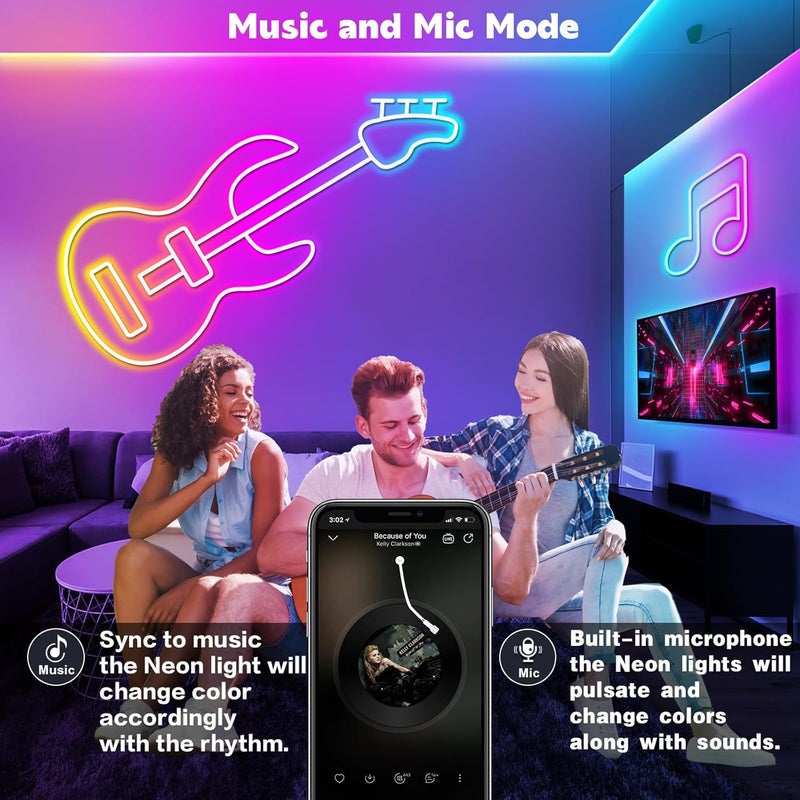 Sinley Led Neon Rope Lights,Control with App/Remote,Flexible Led Rope Lights,Multiple Modes,IP68 Outdoor RGB Neon Lights Waterproof,Music (32.8FT) - Image 3